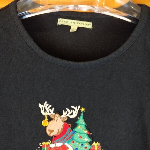 Carolyn Taylor Black Reindeer Holiday Top Long Sleeve Fun Christmas Large - Picture 3 of 7